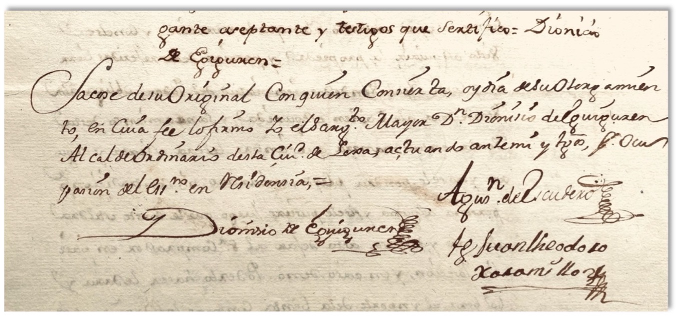 Documento firmado por Don Dionicio de Eguiguren y Arzube